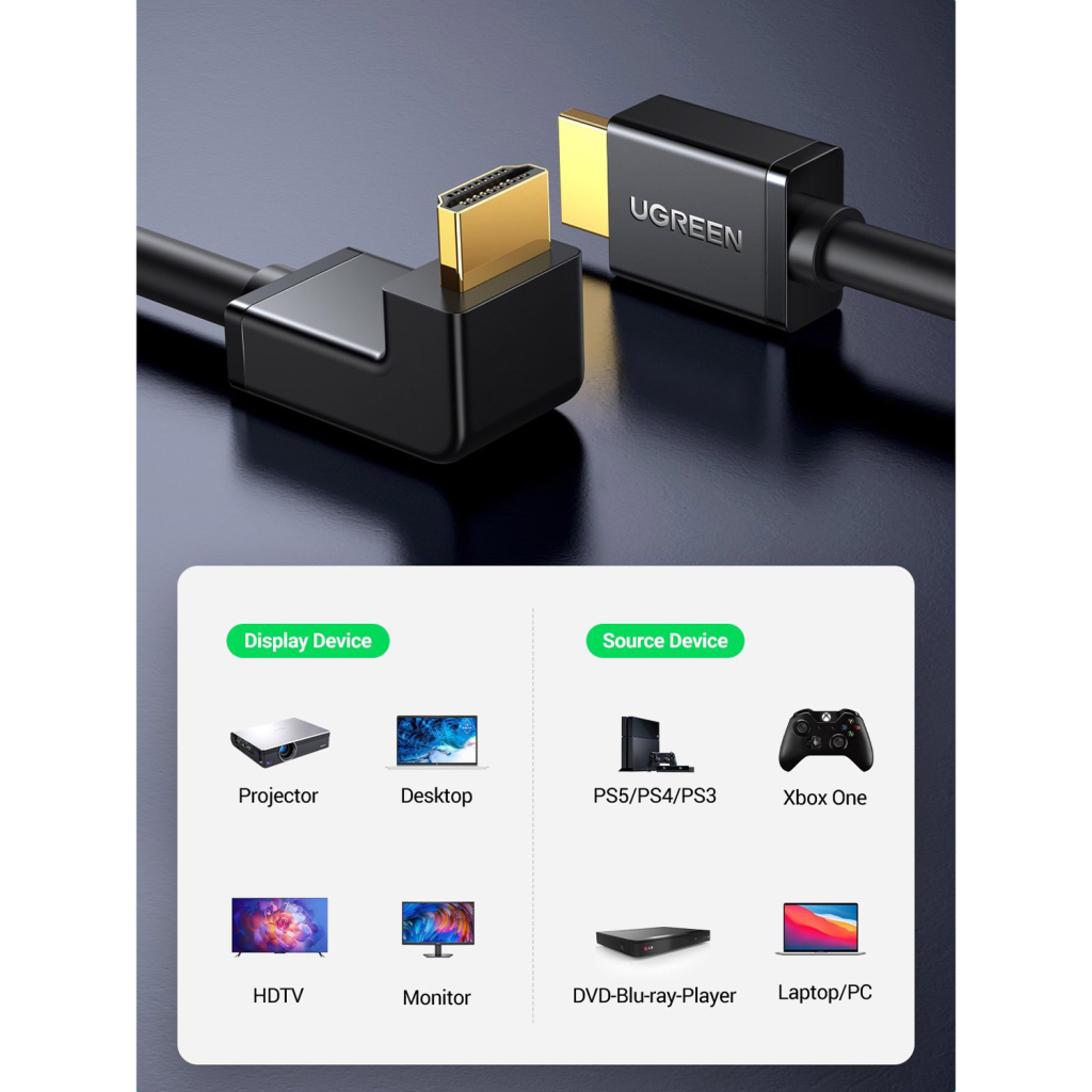 Кабель мультимедійний HDMI M to HDMI M 2.0m 90° corner HD103 black UGREEN (10173) - зображення 6