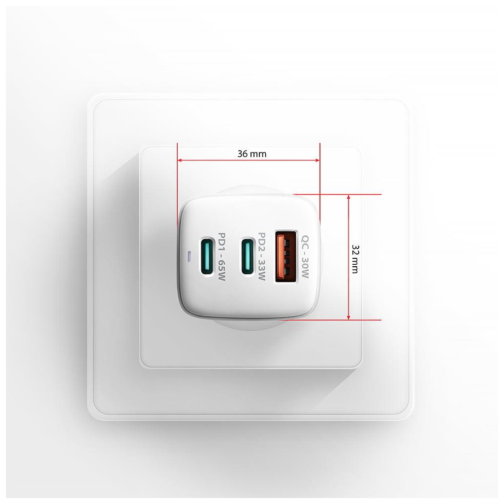 Зарядний пристрій AXAGON 1xUSB + 2xUSB-C 65W QC4+ PD3.0 PPS white (ACU-DPQ65W) - зображення 8
