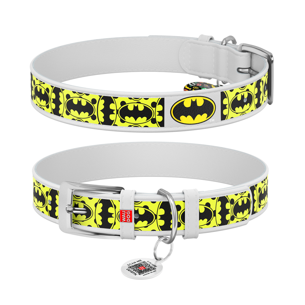 Нашийник для тварин WAUDOG Design з QR-паспортом "Бетмен 4" Ш 35 мм Д 46-59 см білий (0035-1006-15) - зображення 1