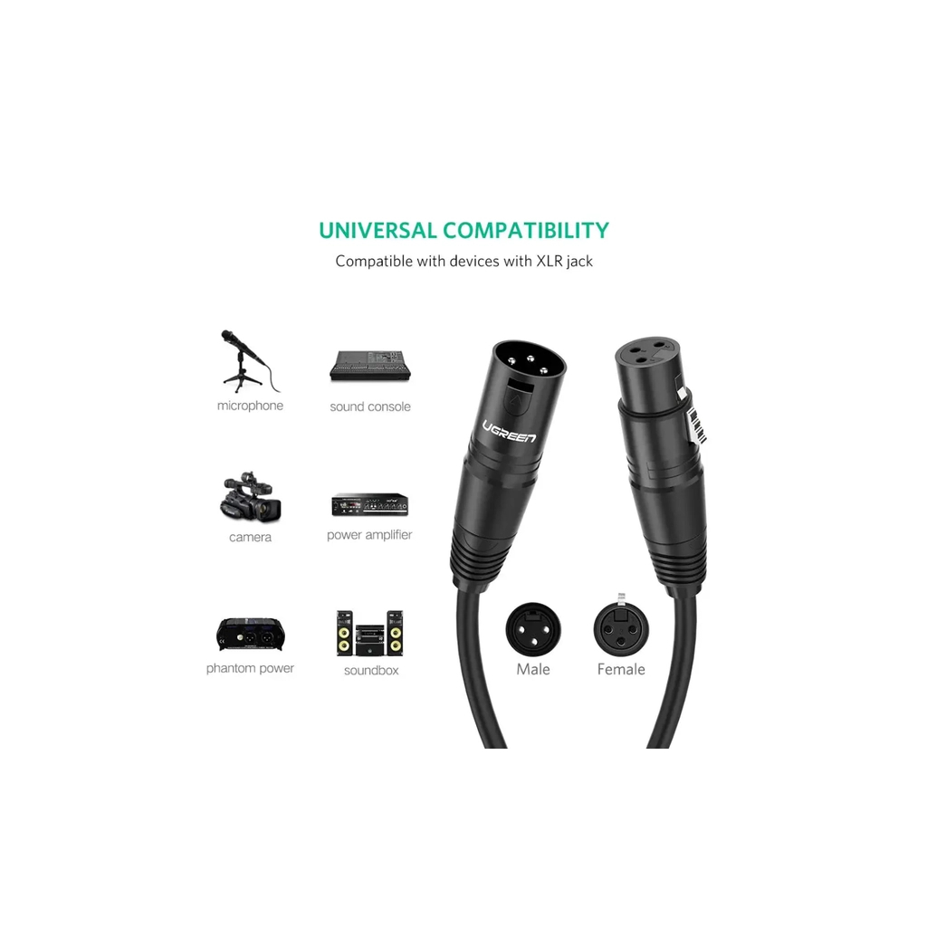 Кабель мультимедійний XLR M to XLR F 2.0m AV130 black Ugreen (20710) - зображення 5