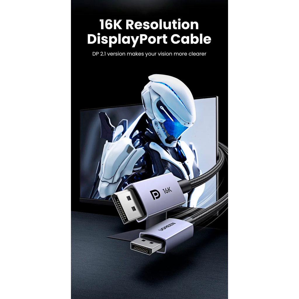 Кабель мультимедійний DisplayPort M to DisplayPort M 1.0m 16K DP118 black UGREEN (15383) - зображення 4