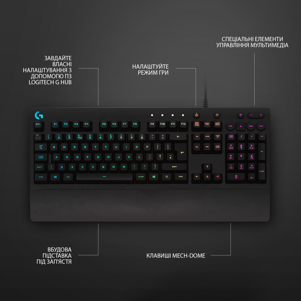 Клавіатура Logitech G213 Prodigy Gaming Keyboard USB UKR (920-010740) - зображення 4