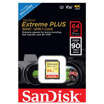 Карта пам'яті SanDisk 64GB SDXC class 10 UHS-I U3 4K Extreme Plus (SDSDXWF-064G-GNCIN) - зображення 3