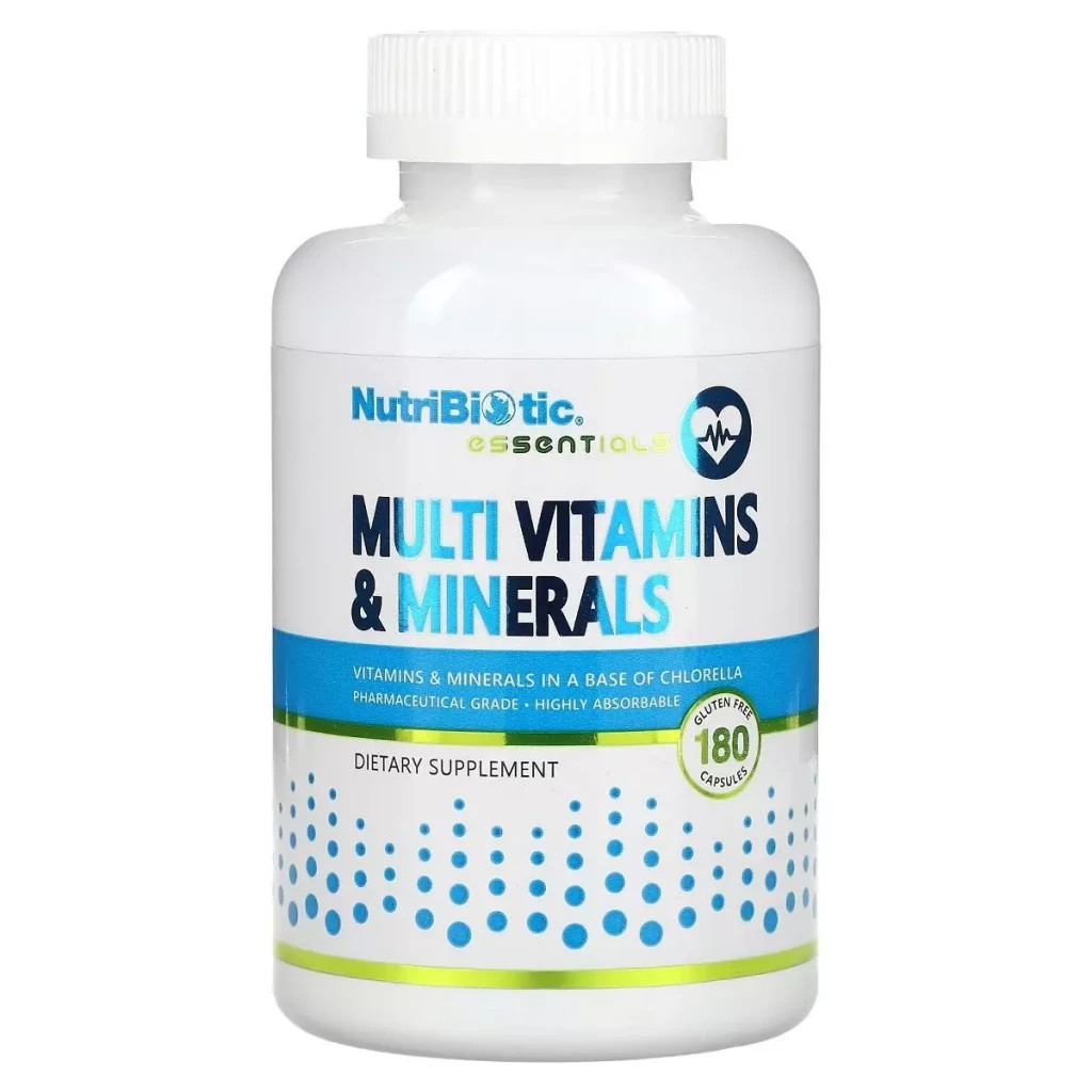 Мультивітамін NutriBiotic Мультивітаміни та мінерали, Essentials, Multi Vitamins & Minerals, 180 капсул (NBC-00121) - зображення 1