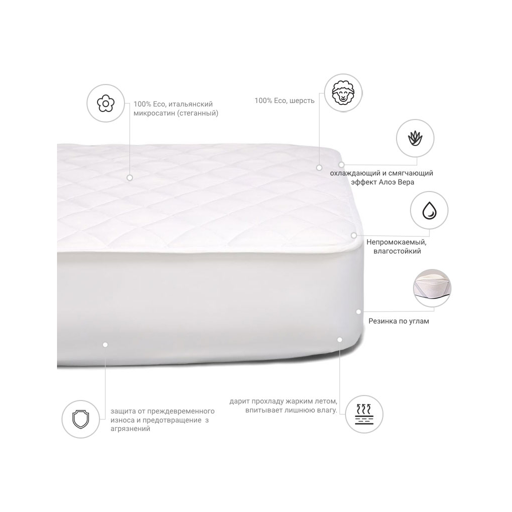Наматрацник MirSon вовняний Стандарт Woollen Aloe Vera 240 90x200 см (2200000336286) - зображення 3