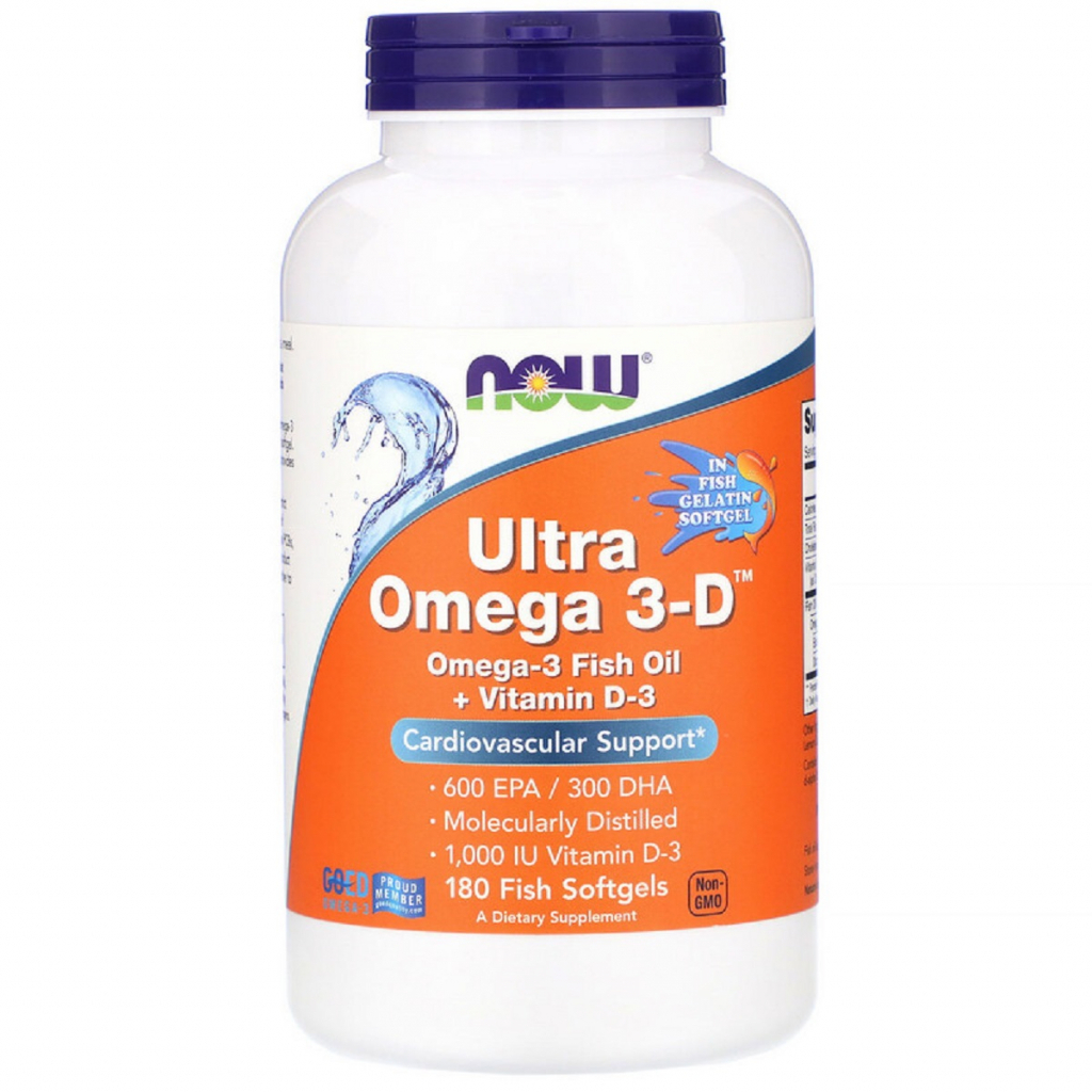 Жирні кислоти Now Foods Ультра Омега 3 і Вітамін D, Ultra Omega 3-D, 180 гелеві Капс (NOW-01664) - изображение 1
