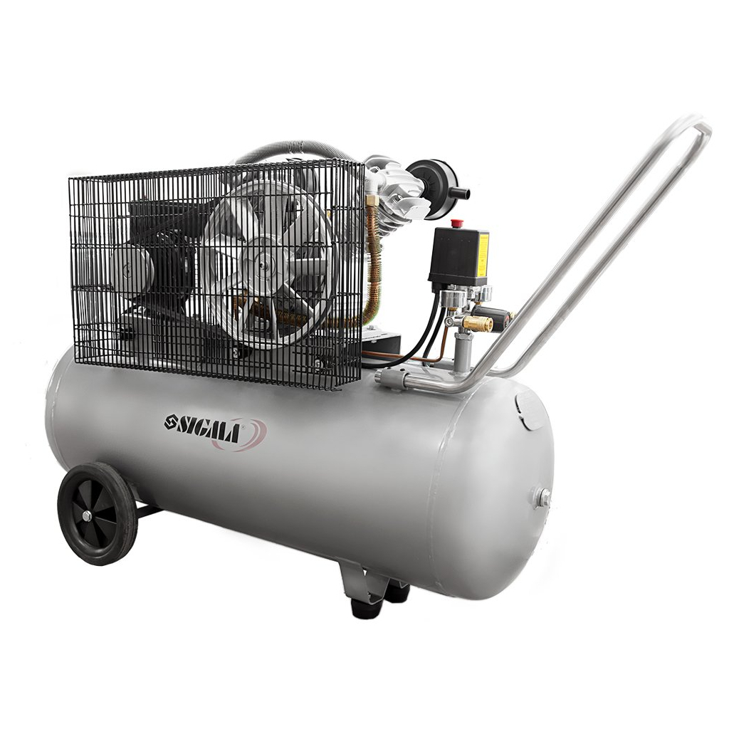 Компресор Sigma двоциліндровий ремінний 2.5кВт 396л/хв 10бар 100л (2 крана) (7044151) - зображення 1