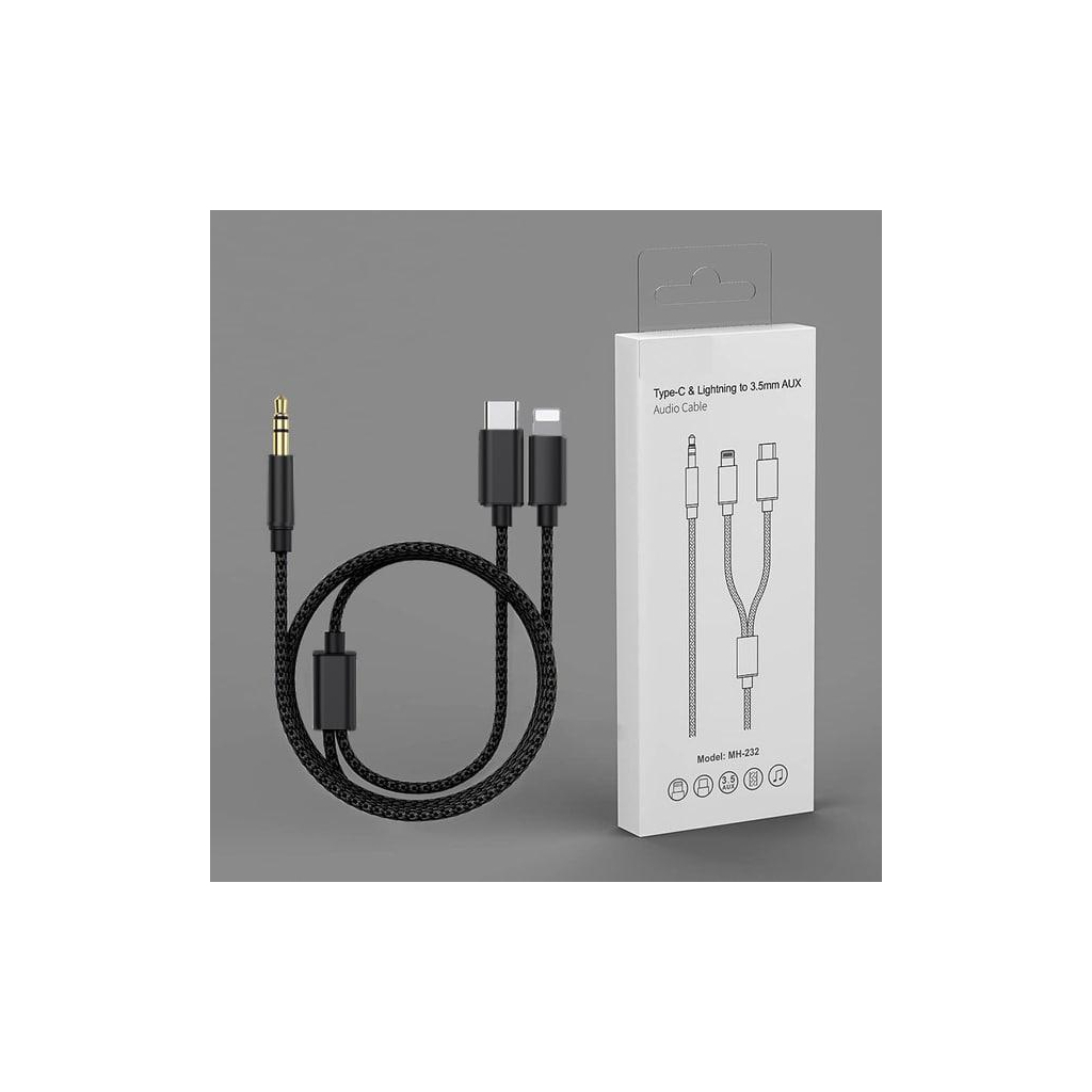 Кабель мультимедійний 3.5mm M to USB-C + Lightning 1,0m black XoKo (MH-232-BK) - зображення 2