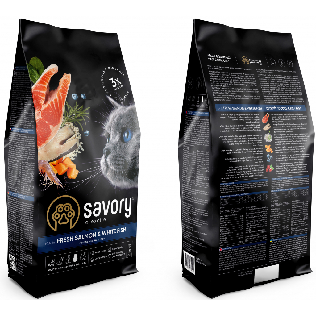 Сухий корм для кішок Savory Adult Cat Gourmand Fresh Salmon and White Fish 2 кг (4820232630020) - зображення 2
