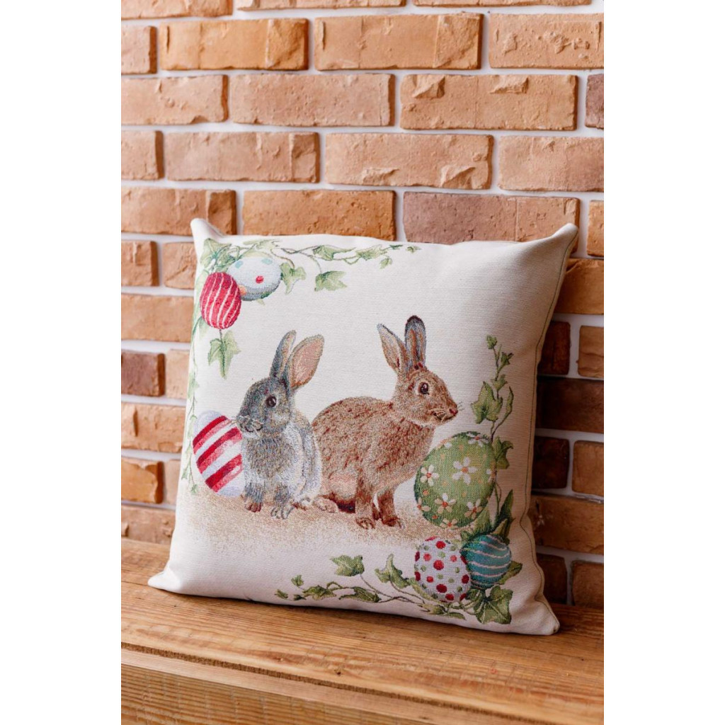 Подушка Прованс декоративна гобеленова Пара зайців з писанками Веснянка 45х45 см (034270) - зображення 1