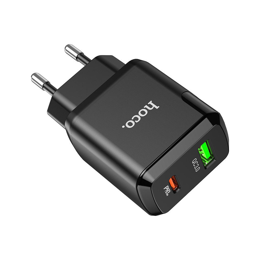 Зарядний пристрій HOCO N5 Favor dual port PD20W+QC3.0 (cable C to iP) Black (6931474738912) - зображення 5