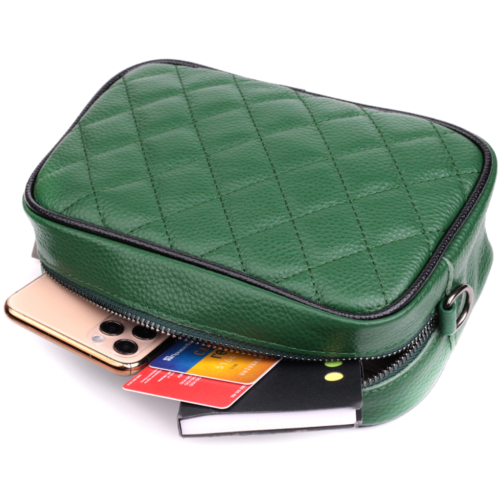 Сумка Vintage Стьобана жіноча з натуральної шкіри Зелена (22857) - зображення 8