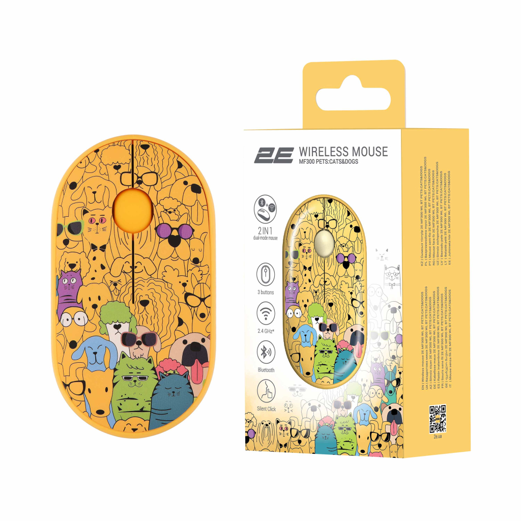 Мишка 2E MF300 PETSCATS&DOGS Silent Wireless/Bluetooth Yellow (2E-MF300WPETSYW) - зображення 7