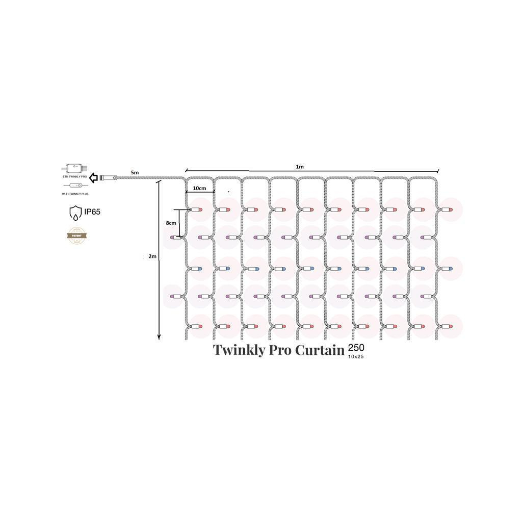 Гірлянда Twinkly PRO Smart LED Curtain RGBW 250 (10 по 25), IP65, AWG22 PVC Rubber чорний (TW-PLC-CU-CA-10X25SPP-BR) - зображення 5