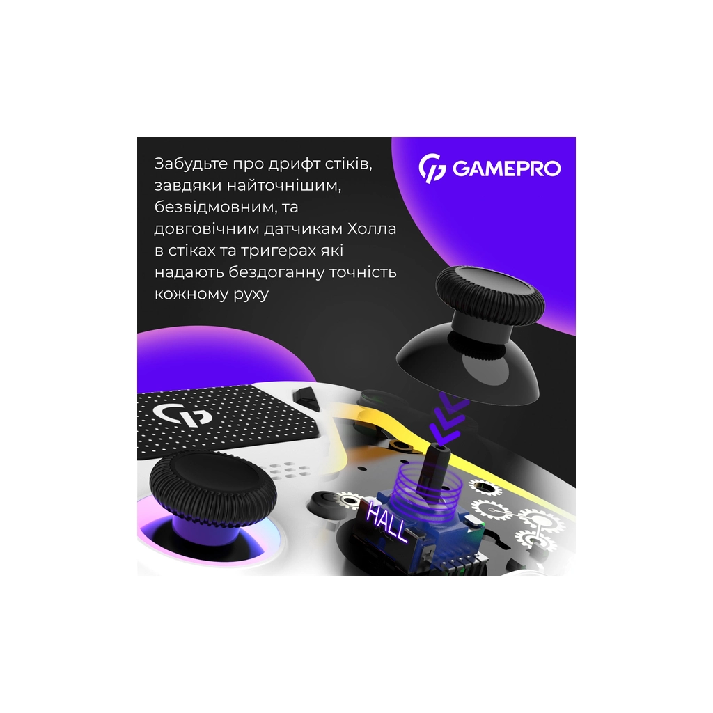 Геймпад GamePro GPS13W BT 5.3/USB/PC/iOS/Android/PS3/PS4 RGB White (GPS13W) - изображение 4