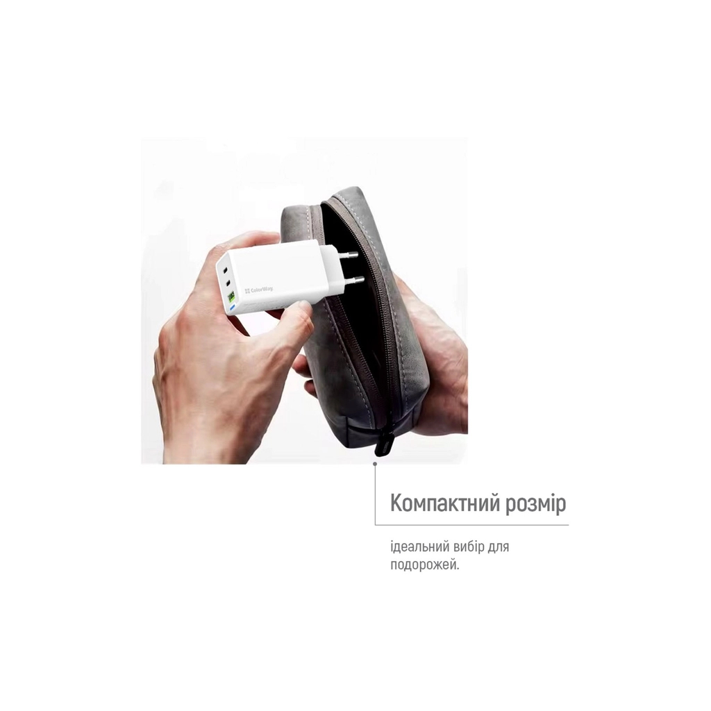 Зарядний пристрій ColorWay GaN Mini 65W PD Port PPS USB (USB-2C1A) white (CW-CHS058PD-WT) - зображення 11