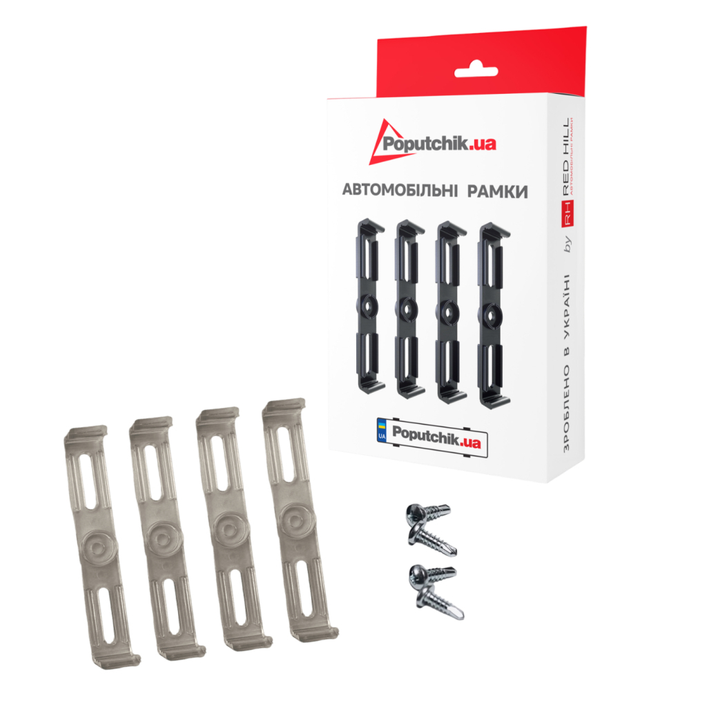 Рамка номерного знака Poputchik невидимки стандартні прозорі, к-т 4шт (24-052-IS) - изображение 1