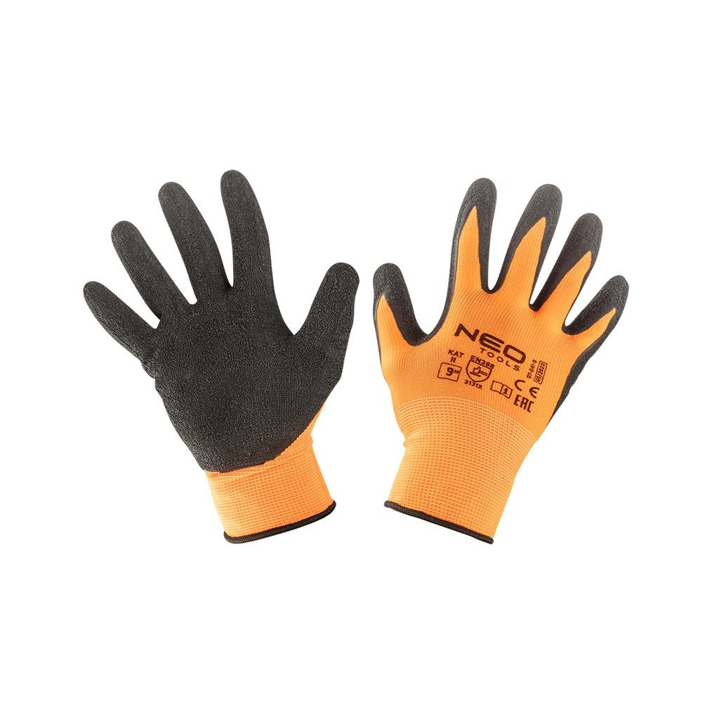 Захисні рукавички Neo Tools латексне покриття, поліестер, р.9, помаранчевий (97-641-9) - зображення 1
