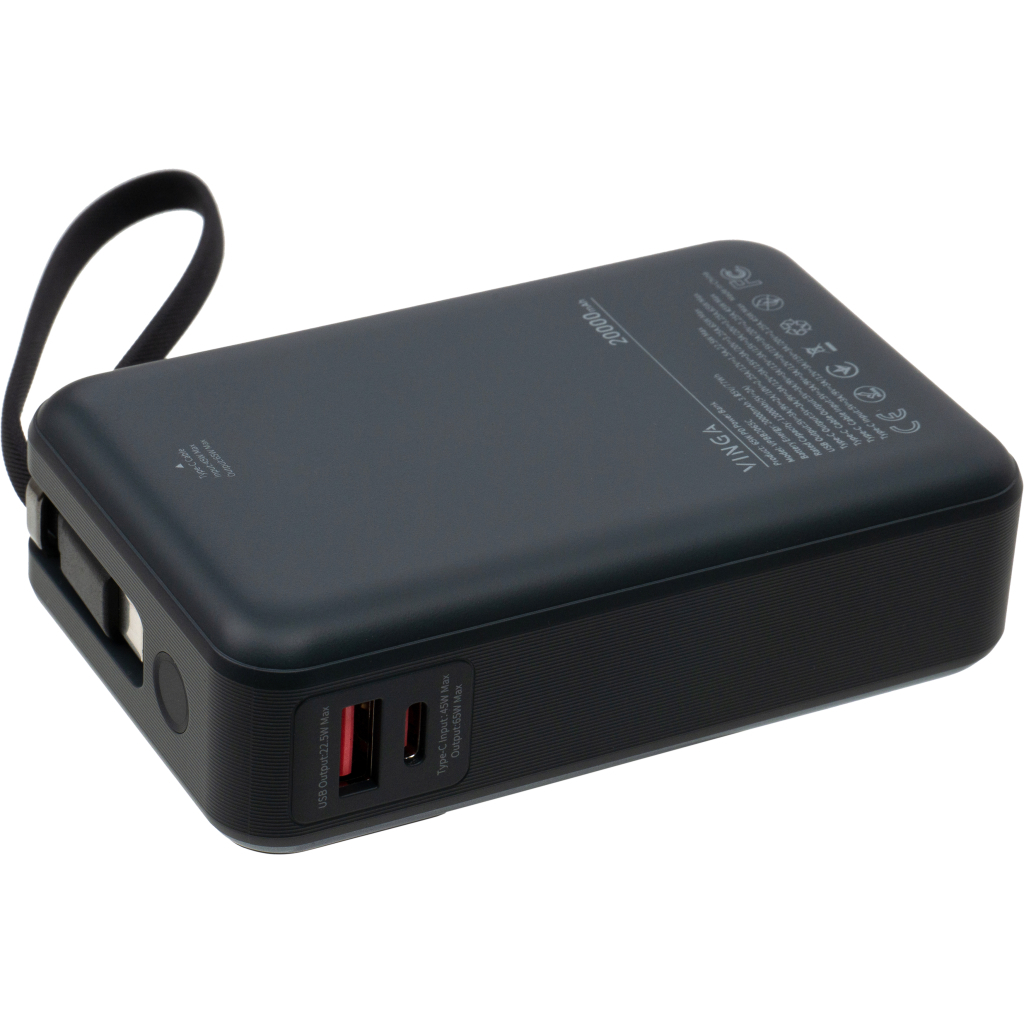 Батарея універсальна Vinga 20000 mAh 65W Display USB-C Cable Grey (VPBB2065C) - зображення 7