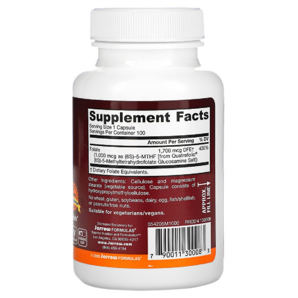 Вітамін Jarrow Formulas Метілфолат 1000 мкг, Methyl Folate, 100 вегетаріанських капс (JRW-30008) - зображення 2