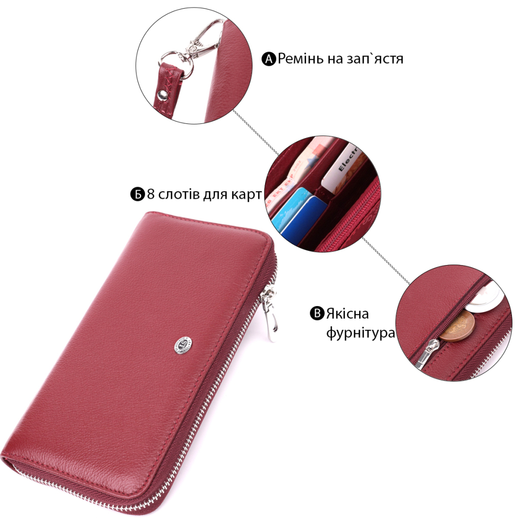 Гаманець ST Leather З натуральної шкіри Бордовий (22560) - зображення 4