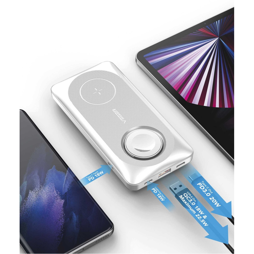 Батарея універсальна YENKEE 10000mAh, PD, 22,5W, 3in1, Qi Wireless, white (YPB 510 / 37000006) - изображение 2