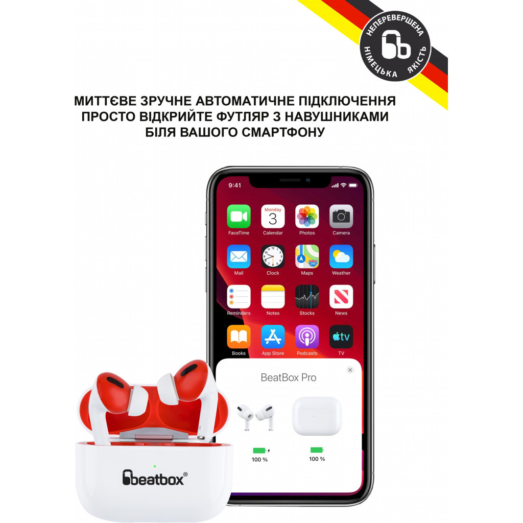 Навушники BeatBox PODS PRO 1 Wireless Charging White-Red (bbppro1wcwr) - зображення 3