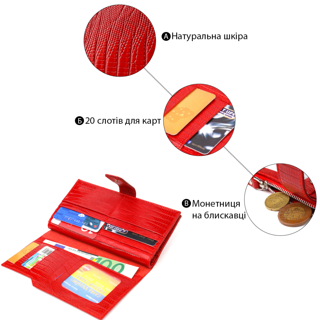 Гаманець Canpellini З натуральної шкіри Червоний (21646) - зображення 4