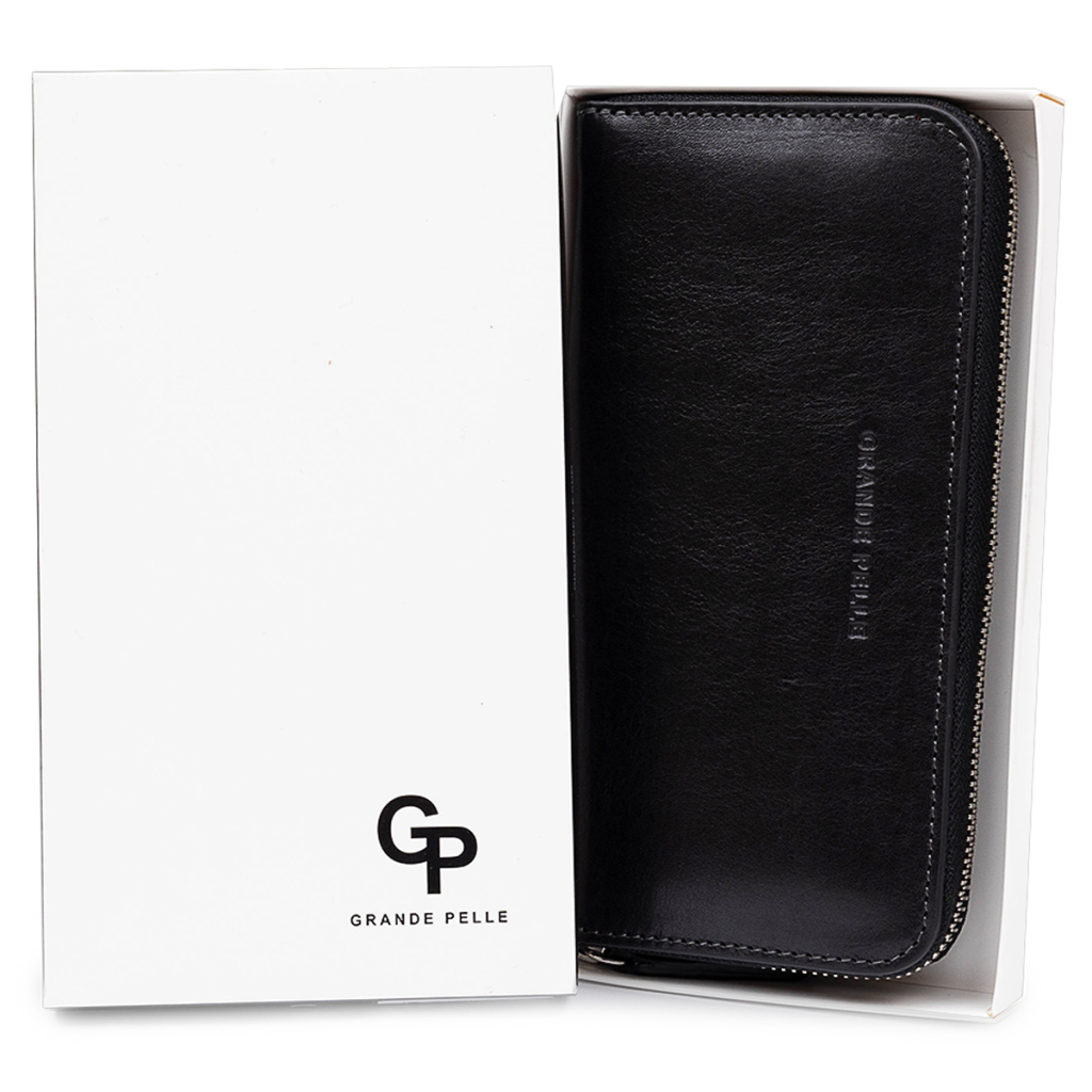 Гаманець Grande Pelle На блискавці Чорний (11562) - зображення 7