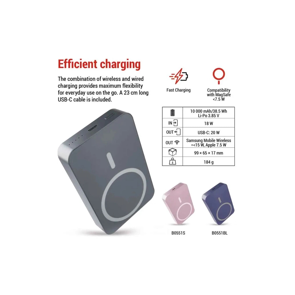 Батарея універсальна EMOS 10000mAh WI1046, 20W, Wireless, grey (B0551GY) - picture 10