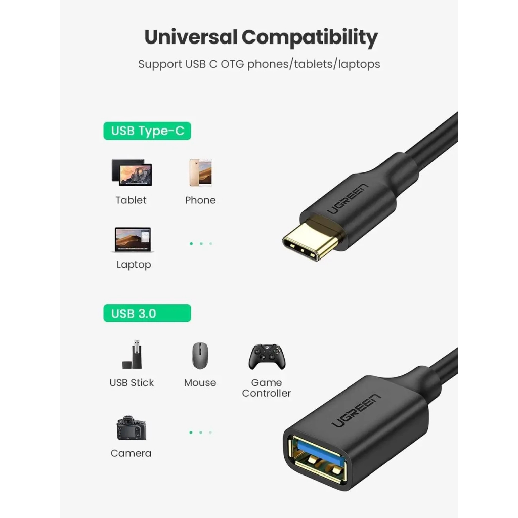 Перехідник OTG USB 3.0 AF to USB-C US154 black Ugreen (30701) - зображення 2