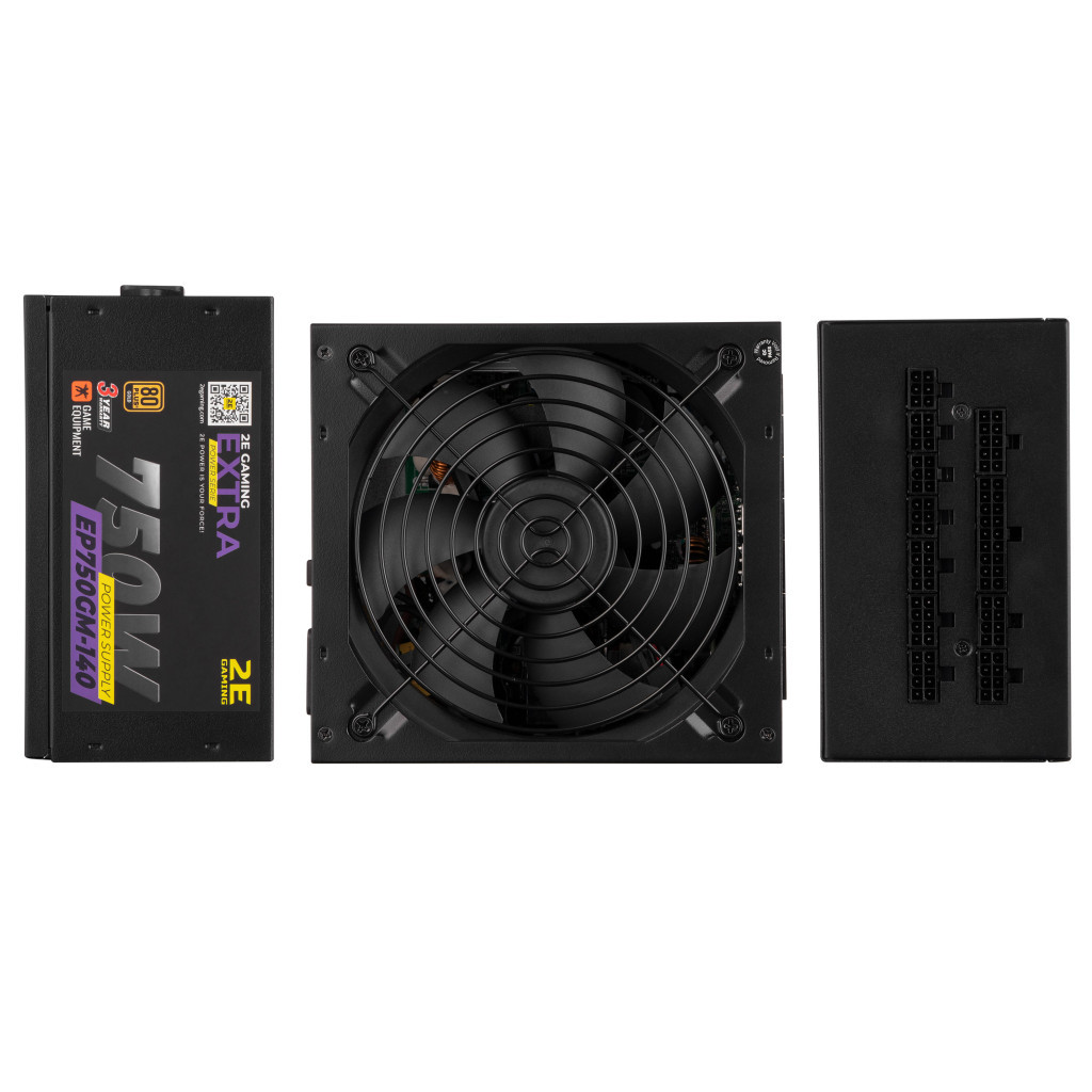 Блок живлення 2E GAMING EXTRA POWER (750W), >90, 80+ Gold, 140mm, 1xMB 24pin(20+4), 1xCPU 8pin(4+4), 4xMolex, 6x (2E-EP750GM-140) - зображення 2