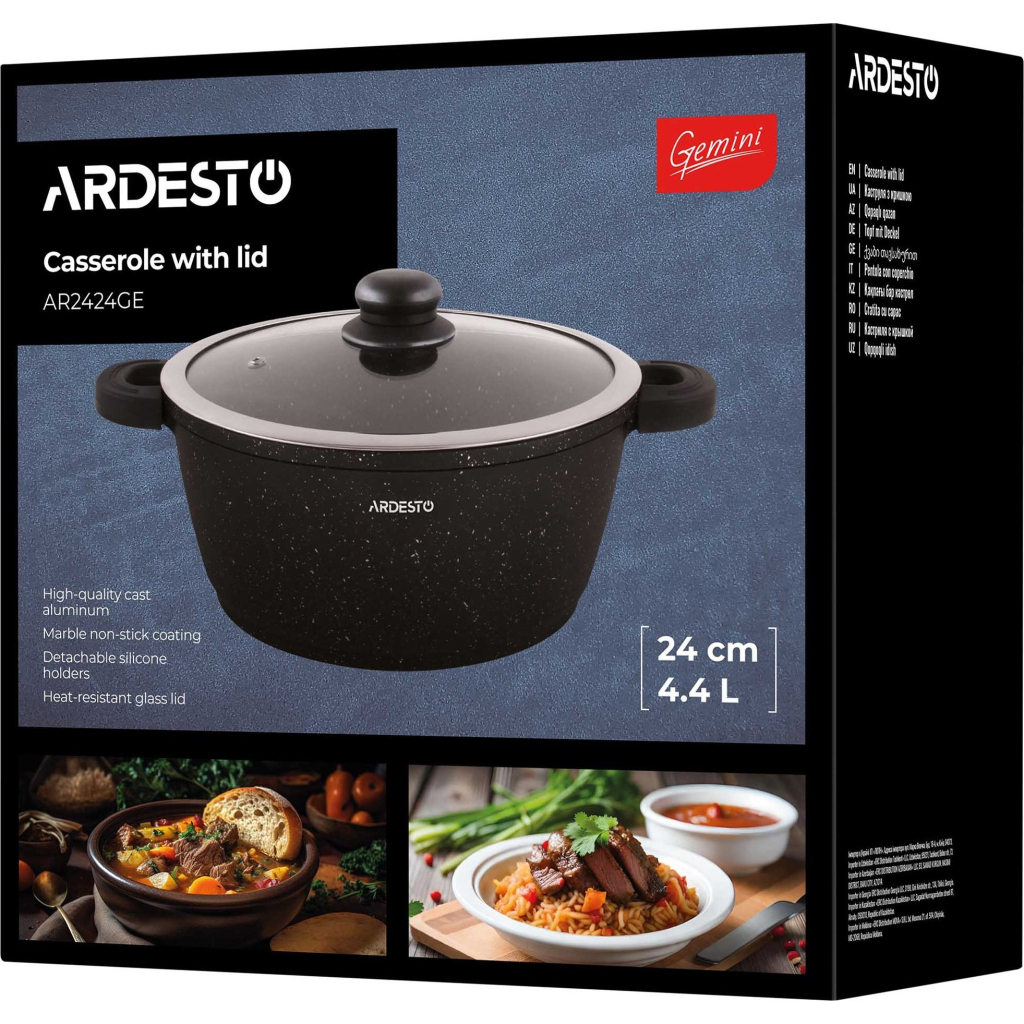 Каструля Ardesto Gemini Anzio скляна кришка 24 см 4,4 л чорна (AR2424GE) - изображение 10