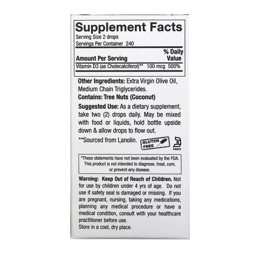 Вітамін Nature's Answer Вітамін D3 у краплях, 4000 МО, Vitamin D-3 Drops, 15 мл (NTA-26132) - зображення 3