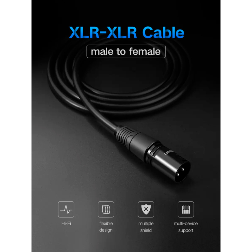 Кабель мультимедійний XLR M to XLR F 5.0m AV130 black UGREEN (20712) - зображення 2