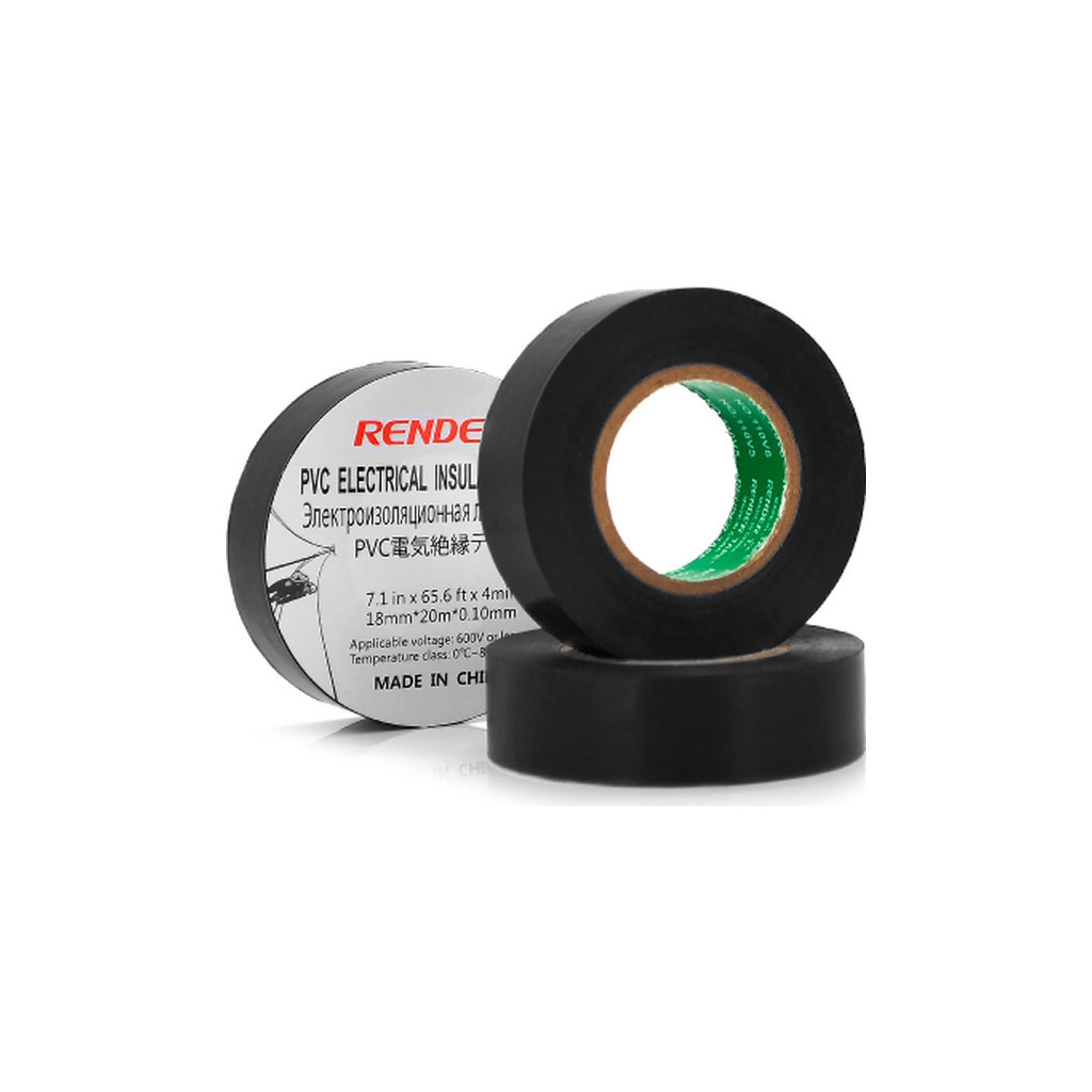 Ізоляційна стрічка Render 0.10мм*18мм*20м Black, temp-10+80°С, 2000V, 10 шт. (0,10мм*18мм*20м-Bk) - зображення 1