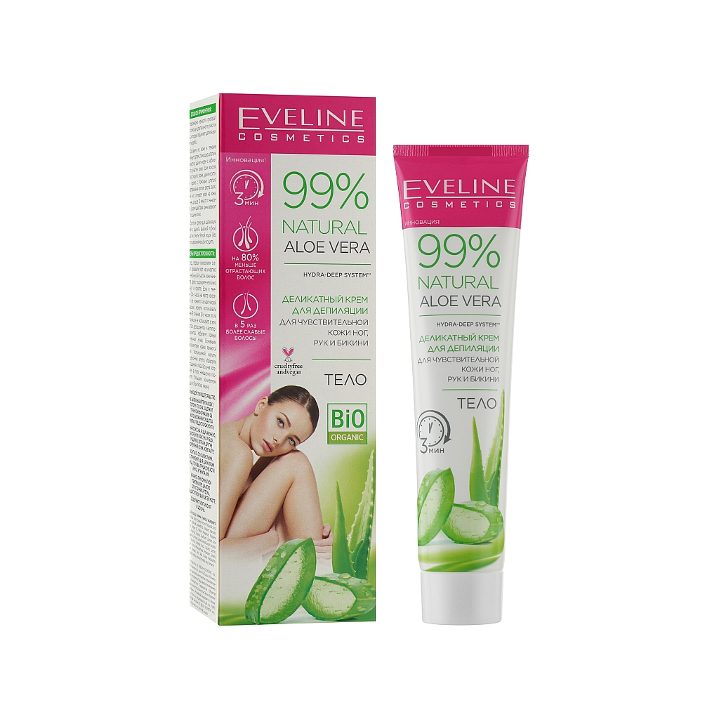 Крем для депіляції Eveline Cosmetics Natural Aloe Vera для чутл. шкіри ніг, рук і бікіні 125 мл (5903416026822) - изображение 2