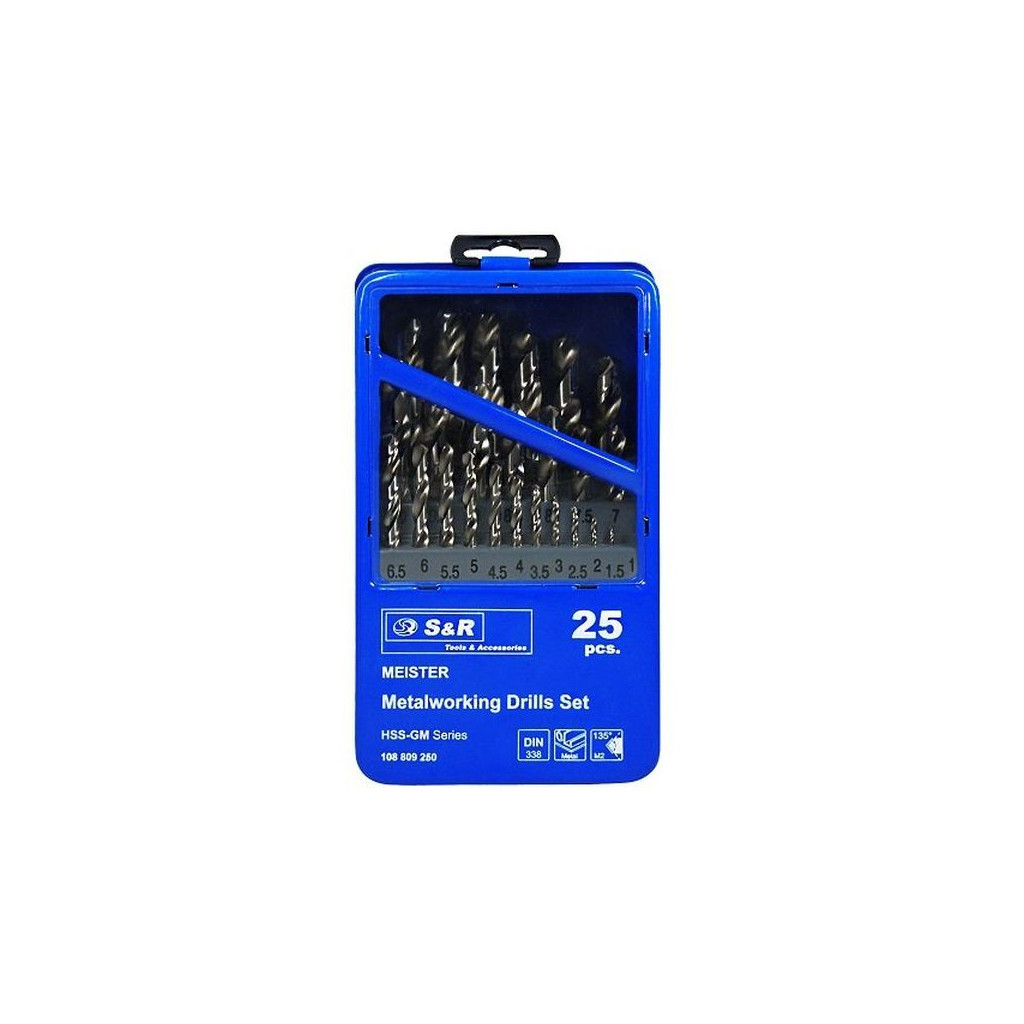 Набір свердл S&R Meister по металу 25шт 1.0-13.0мм (108809250) - зображення 1