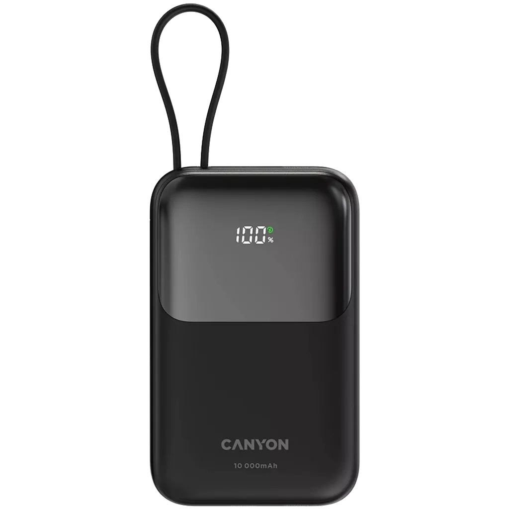 Батарея універсальна Canyon 10000mAh OnPower 101 PD/22.5W built-in cable Black (CNS-CPB101BK) - зображення 1