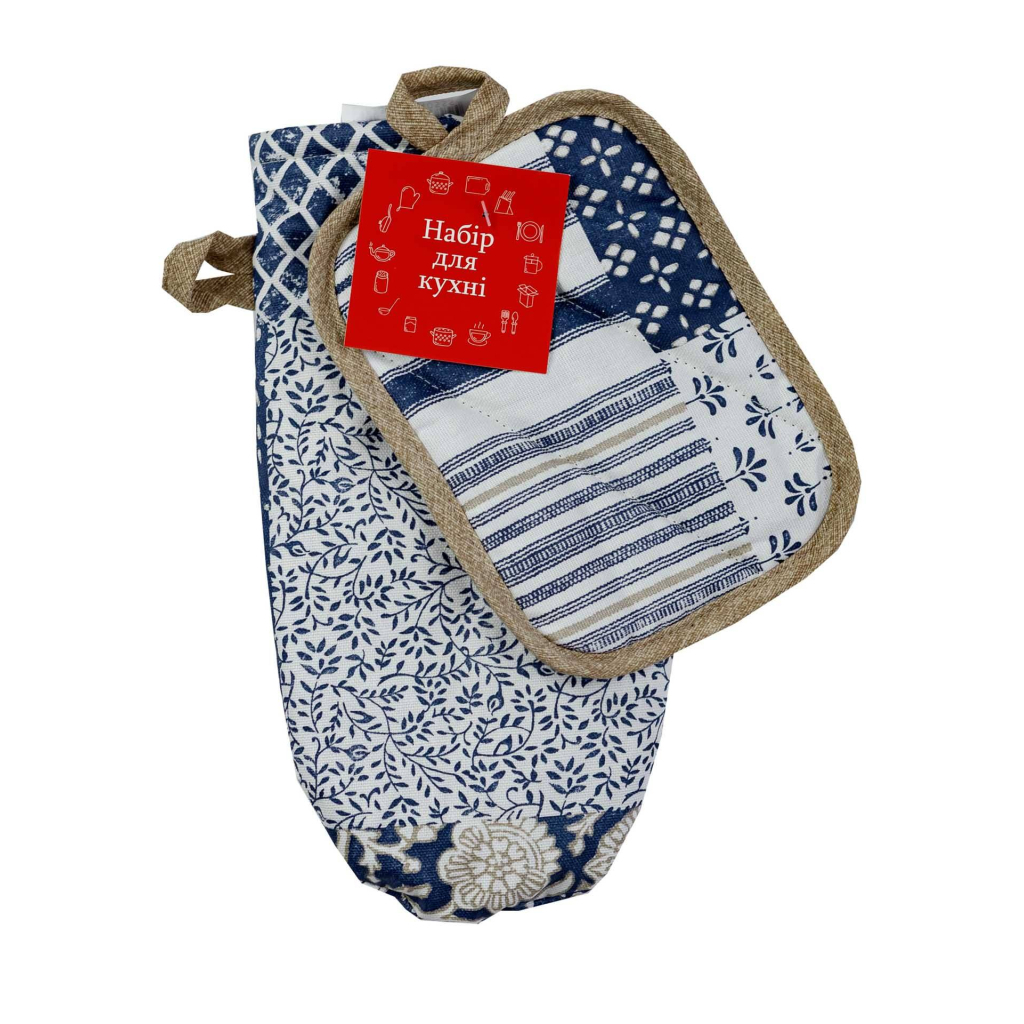 Кухонна прихватка Прованс набір рукавичка+прихватка Синій печворк 29х15 и 15х20 см (4823093440555) - зображення 1