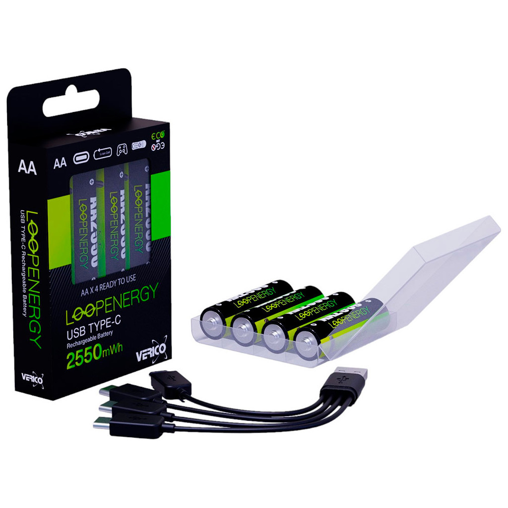 Акумулятор Verico AA USB Type-C 1700mAh 1.5V Li-ion * 4 (LoopEnergy) (1UDBT-A1WEAC-NN) - зображення 3