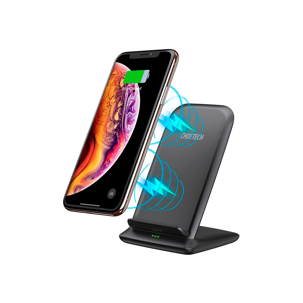 Зарядний пристрій Choetech 15W Fast Wireless Charging Stand 2coils black (T555-F-BK) - зображення 4