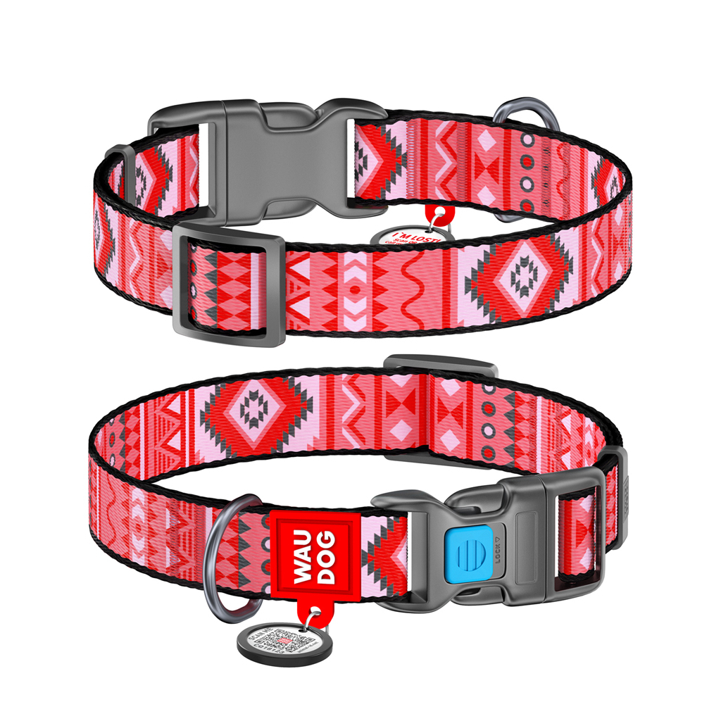 Нашийник для тварин WAUDOG Nylon з QR паспортом "Етно червоний" пластиковий фастекс XXL (284-0133) - зображення 1