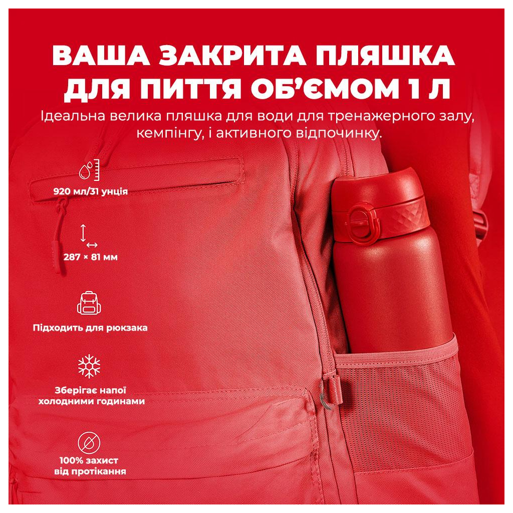 Пляшка для води ION8 OneTouch Vacuum Insulated 920 мл Red (I8TS1000Red) - зображення 5