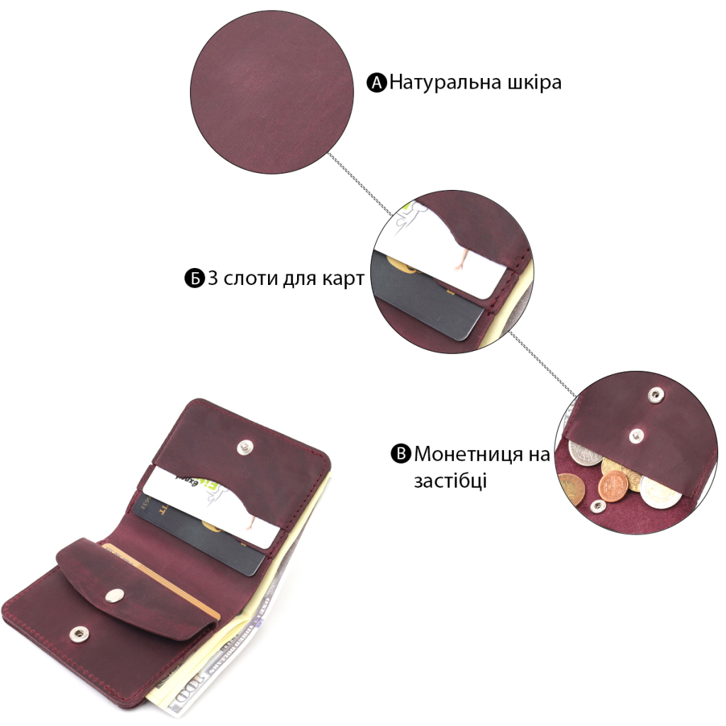 Портмоне Shvigel Шкіряне Бордове (16604) - зображення 4