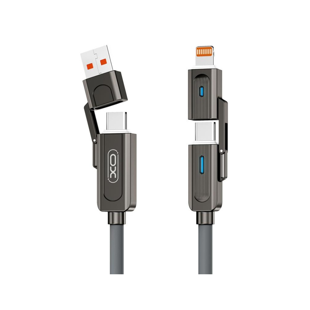 Дата кабель USB 2.0 AM to USB-C + USB 2.0 AM to Lightning 1.0m 60W gray XO (NB275_4-in-1_Gray) - picture 1