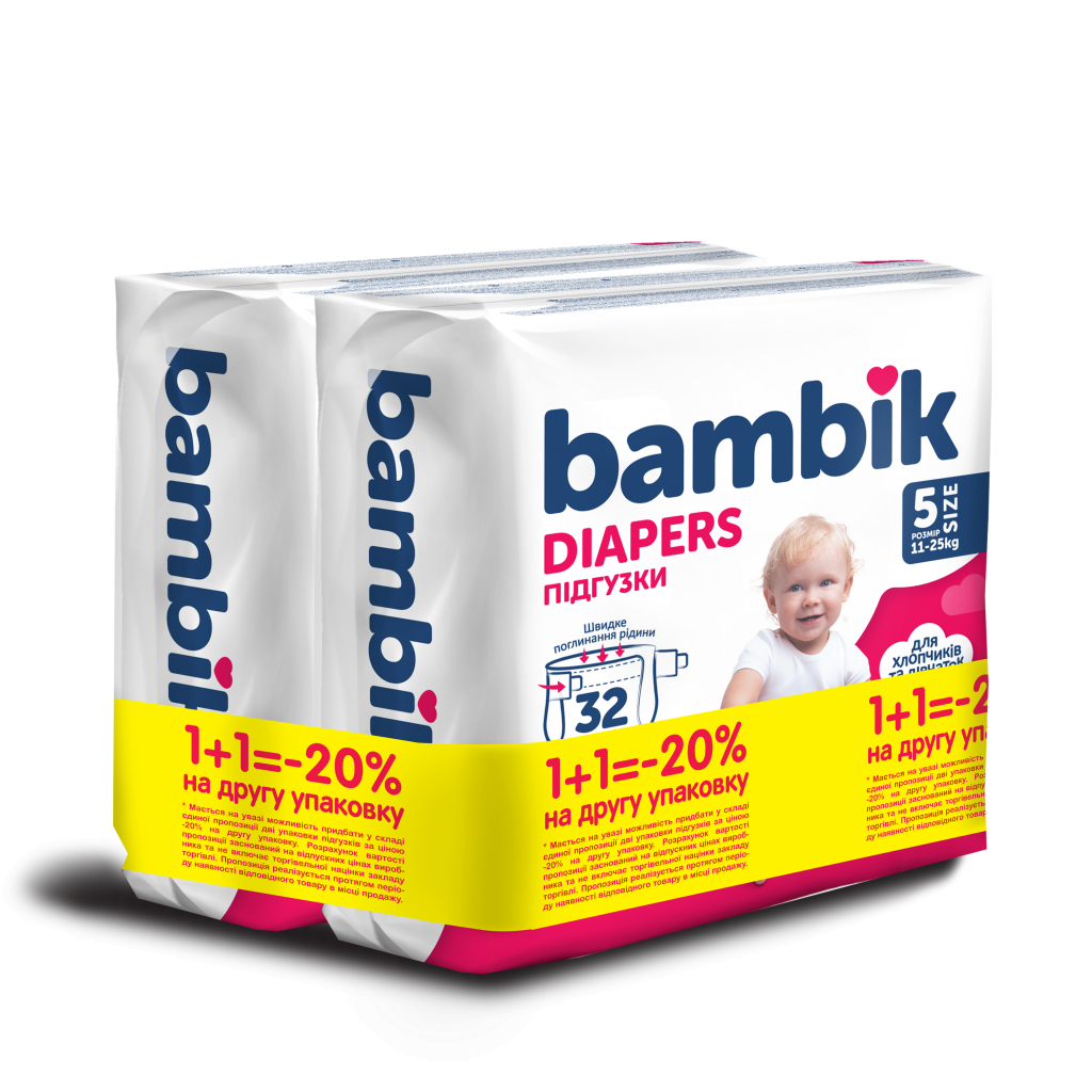 Підгузки Bambik Medium 11-25 кг Розмір 5 Junior 2 х 36 шт (4823071664041) - зображення 1