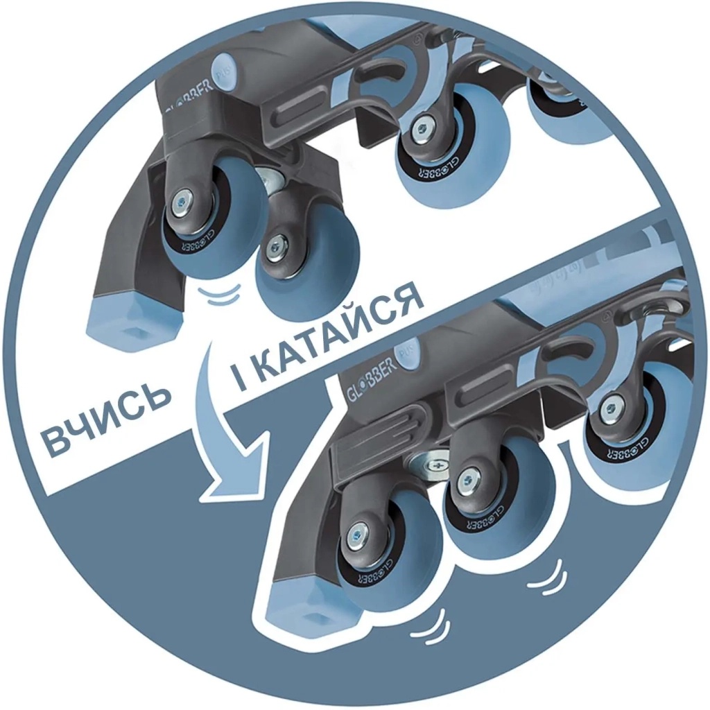 Роликові ковзани Globber 2в1 сіро-сині р.26-29, до 20кг, 3+ (780-200) - изображение 12