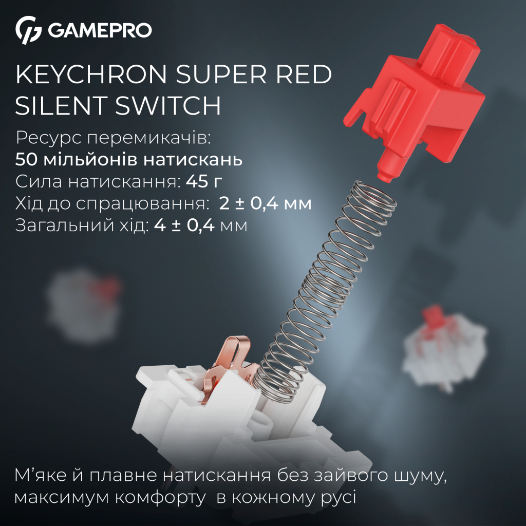 Клавіатура GamePro Asgard Drakkar Keychron Super Red Switch Wireless/Bluetooth/USB UA Black (MK305BK) - изображение 9