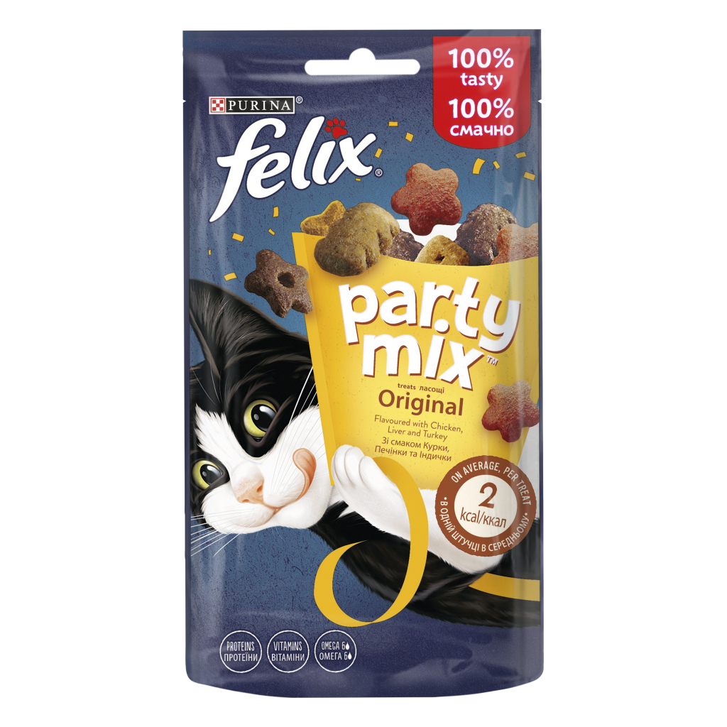 Ласощі для котів Purina Felix Party Mix Ориджинал Мікс з куркою, печінкою та індичкою 60 г (7613287631459) - зображення 1